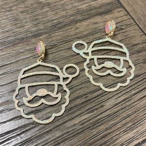 Boutique Glitter Santa Earrings Santa Face Silhouette